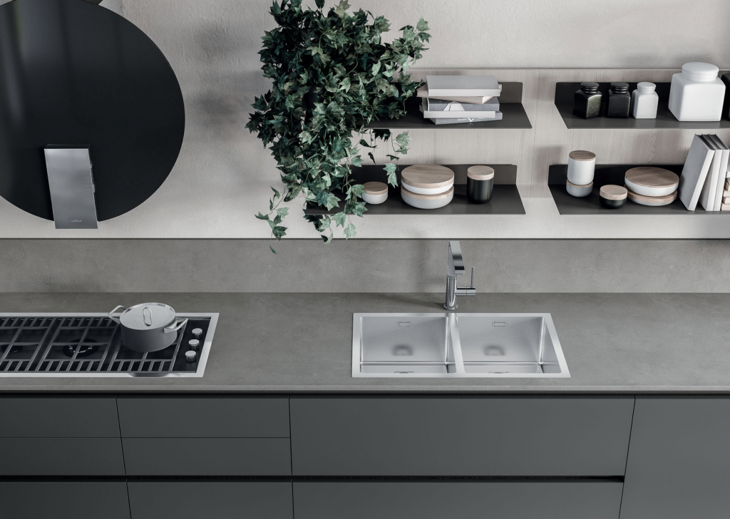 Cuisines Zecchinon - Modèle Helene lavabo et plaques de cuisson